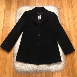 Vintage Jones New York Pure Wool Classic Single Breasted Black Pea Coat Blazer S